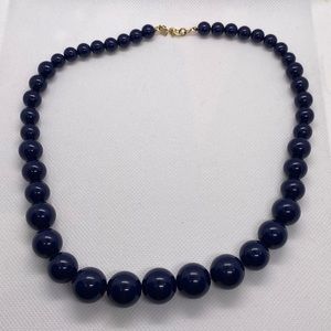 Monet Graduated Navy Blue Lucite Beads Necklace Signed